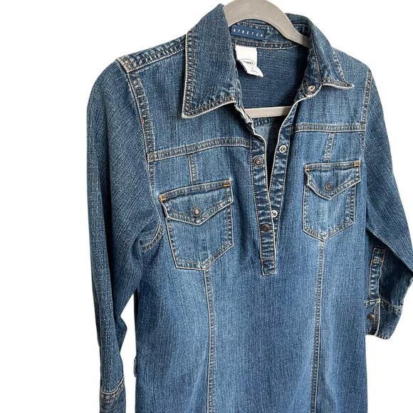 Old Navy Women's Y2K Denim Stretch Shirt Dress Blue Size 8 - Picture 4 of 10